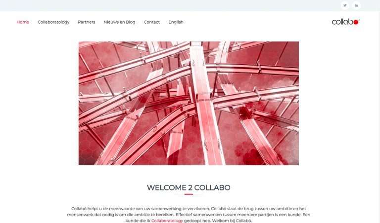 Het bovenste deel van de home pagina van Welcome to Collabó
