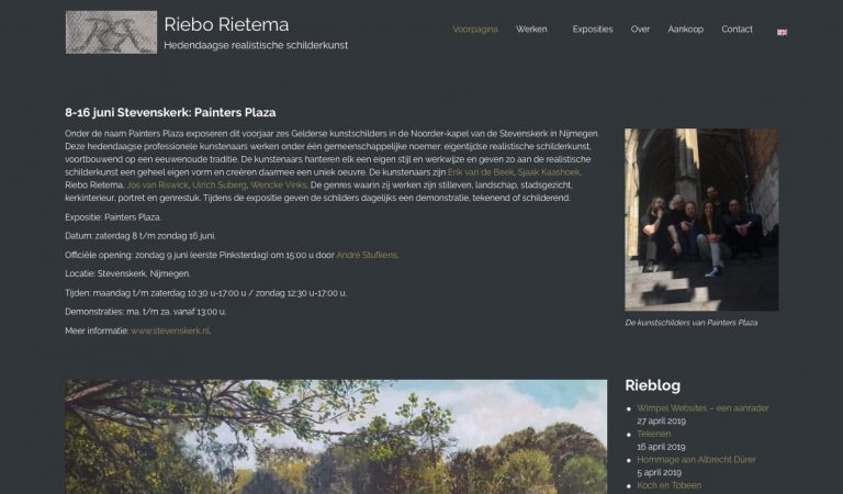 Het bovenste deel van de home pagina van Riebo Rietema