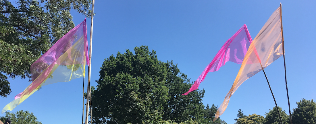 Gekleurde wimpels wapperend in de wind