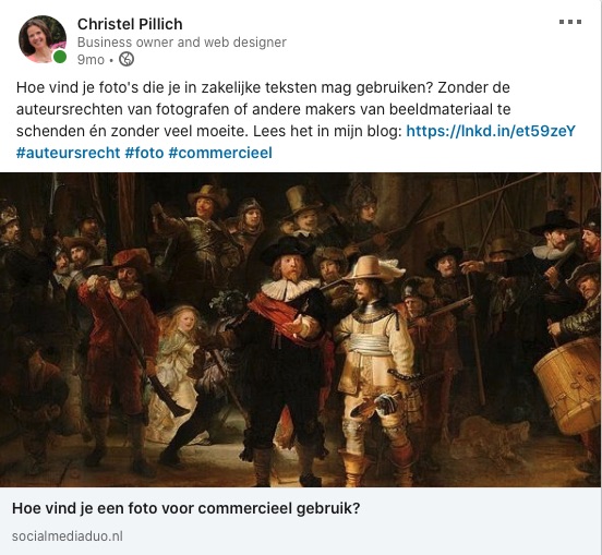 LinkedIn post over blog Hoe vind je een foto voor commercieel gebruik